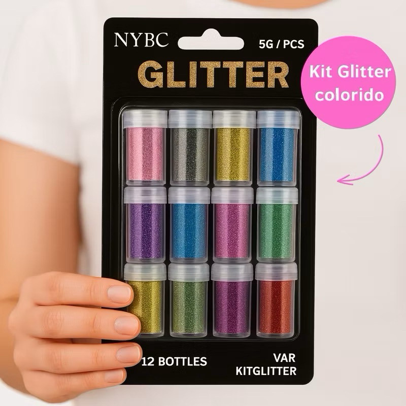 kit 12 Cores de Glitter Nail Art e Decoração de Unha