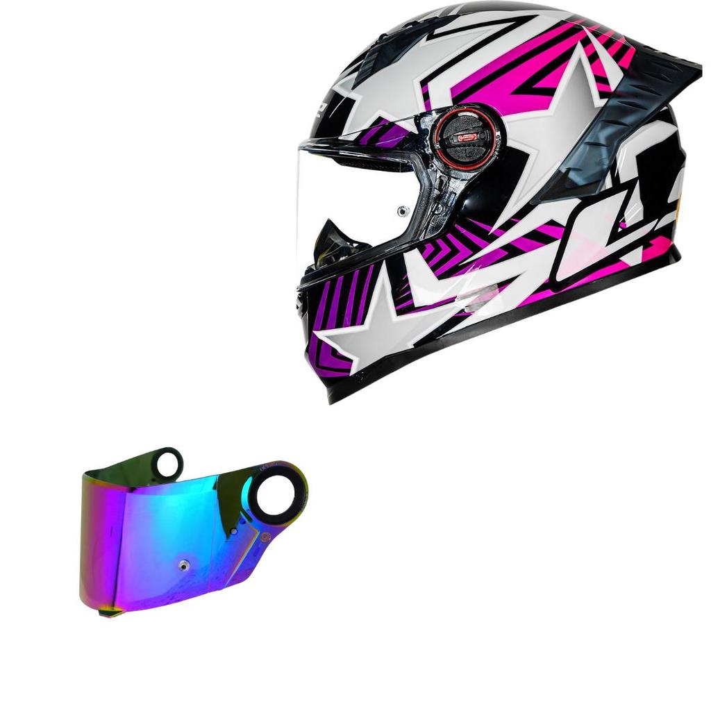 Capacete Ls2 Ff358 Pro Rosa Estrela Spoiler+Viseira Camaleão