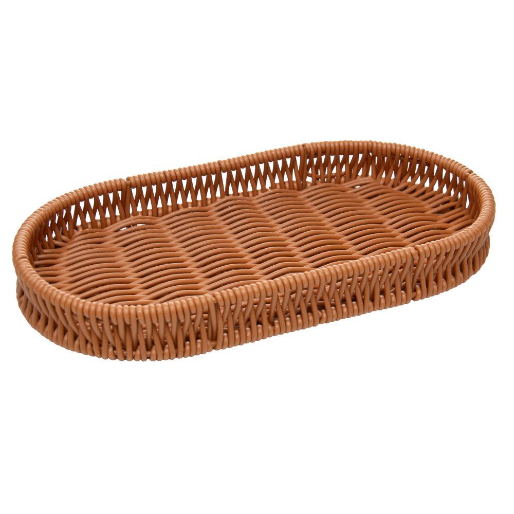 Cesta Oval Lyor de Plástico Natural 24,5x12,5x3cm - Ideal para Bandejas Armários e Mesa Posta Cozinha Jardins