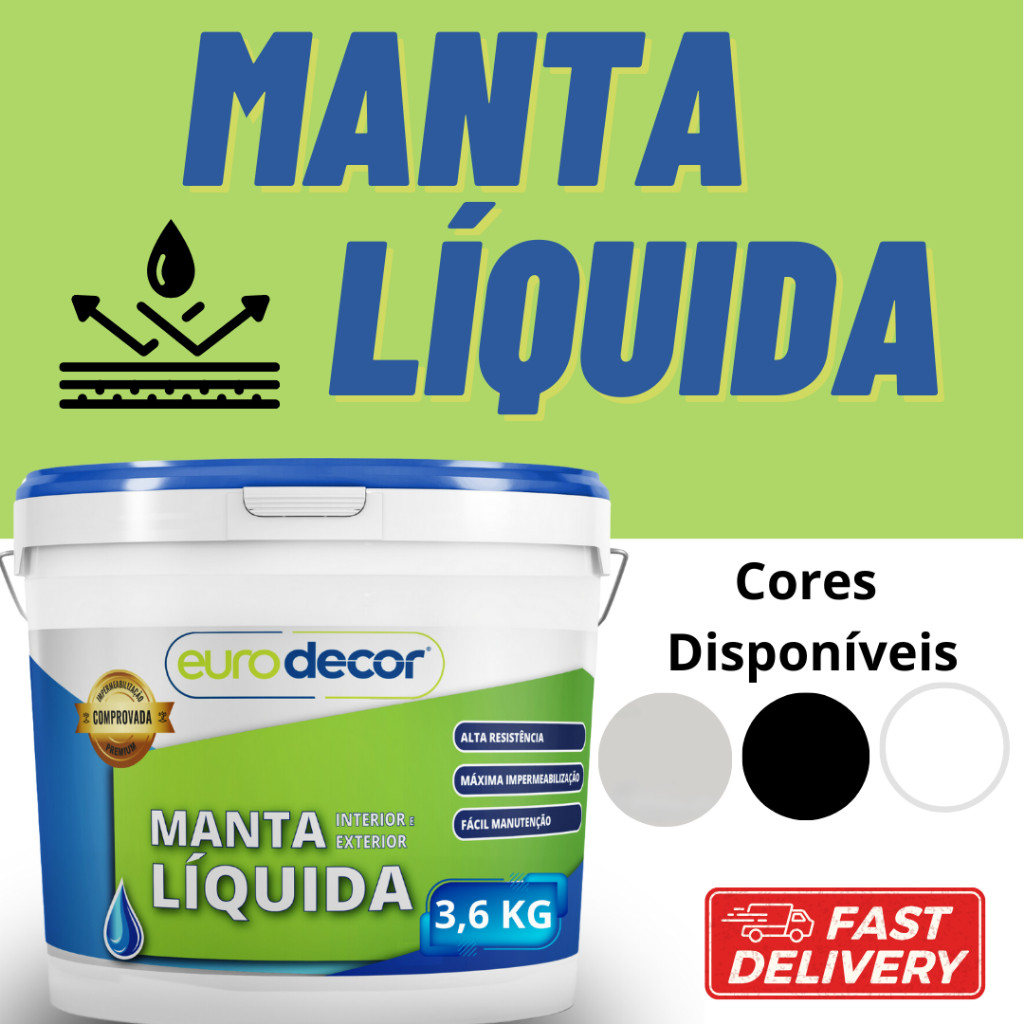 Manta Líquida 3.6kg Emborrachada Impermeabilizante Eurodecor Várias Cores 3.6kg e 1kg