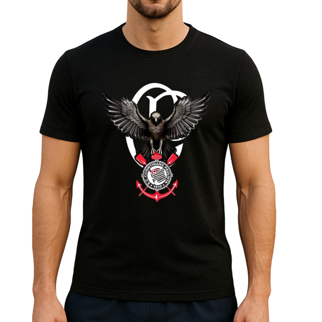 Camiseta Preta Corinthians Águia Blusa Masculina Corinthians 100% Algodão