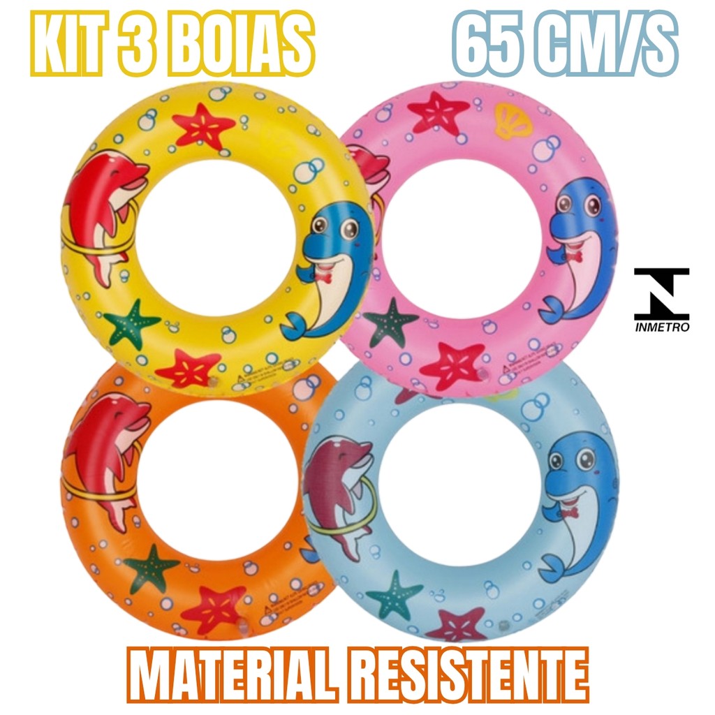 Kit 3 Boias Infantis Coloridas Redondas - Ideal para Praia e Piscina em Oferta na Shopee