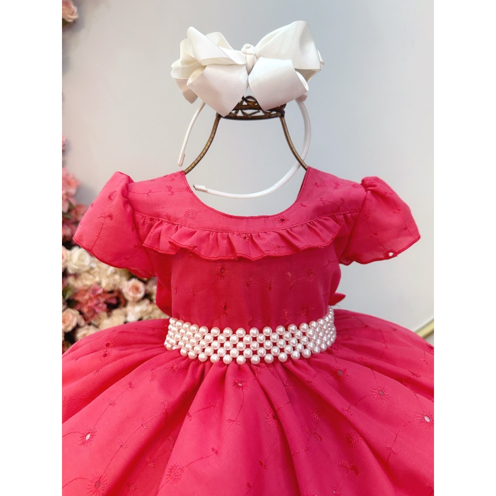 Vestido Infantil Goiaba Laise C/ Babados Luxo Daminhas Festas