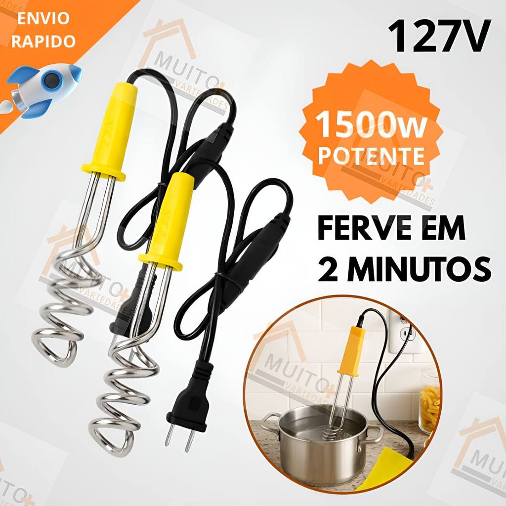 Kit 2 Aquecedor de Agua 1500 Watts +POTENTE Ebulidor  Elétrico Portátil Quente 110V Mergulhão POTENTE