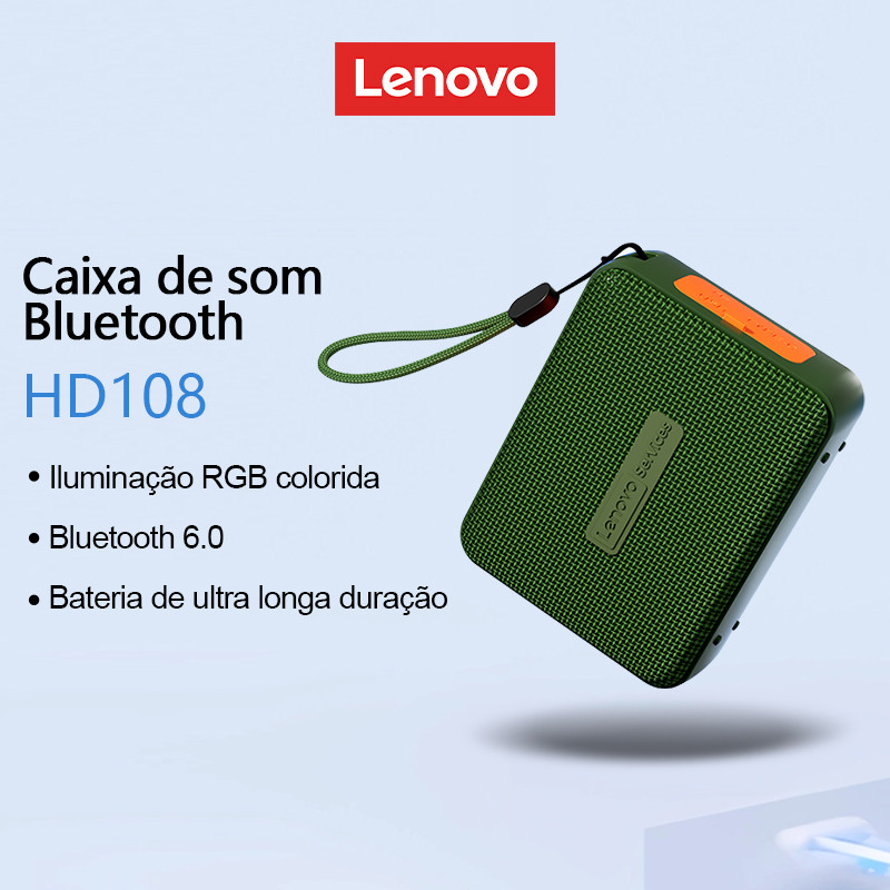 Lenovo HD108 Alto-Falante Bluetooth Hi-Fi Estéreo RGB Luzes Coloridas Portátil 5.4