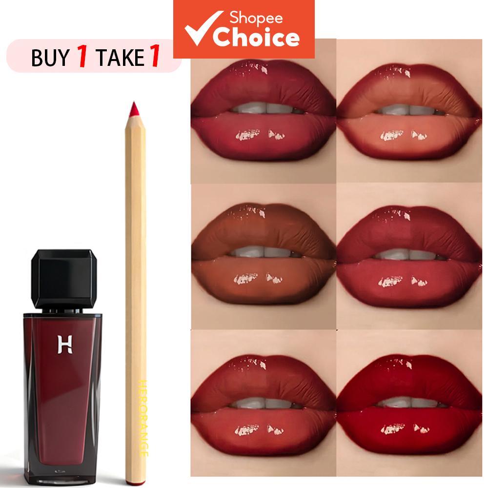  [Compre 1 Leve 1] Brilho labial hidratante + lápis de contorno labial suave, cosméticos para lábios para todos os tons