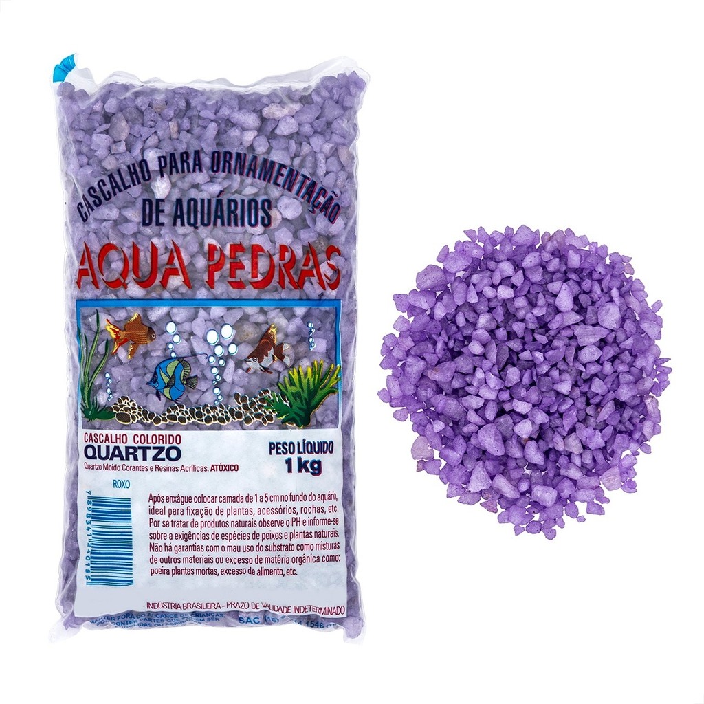 1kg Substrato Cascalho Quartzo Colorido Roxo Decoração Aquários