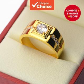 Anel de 1 peça de jóias masculinas Anel de Ouro com revestimento de Zircônio Quadrado Anel de Moda Temperamento em Oferta na Shopee