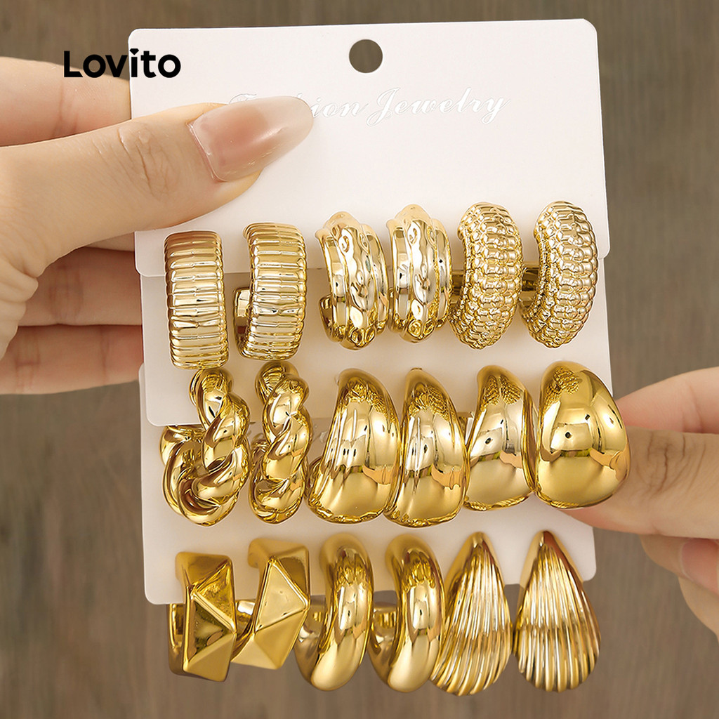 Lovito Casual Classic e Versáteis Brincos LFA108086 em Oferta na Shopee