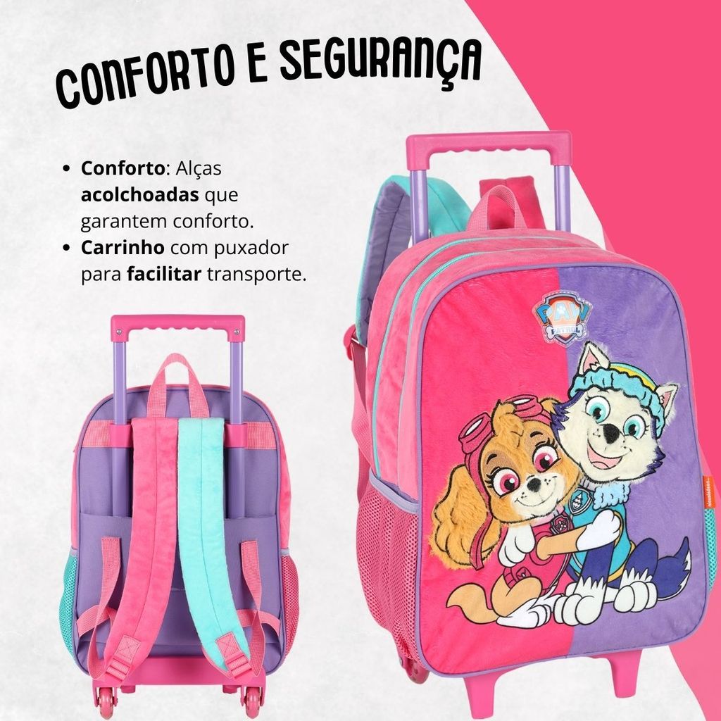 Conjunto Mochila de Rodinhas e Lancheira Patrulha Canina Skye e Everest meninas Infantil Oficial luxcel