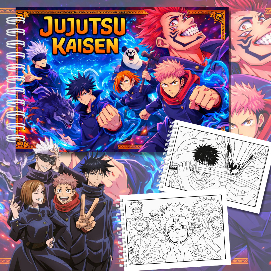 Jujutsu Kaisen Livro de Colorir com Folhas Grossas e Capa Dura