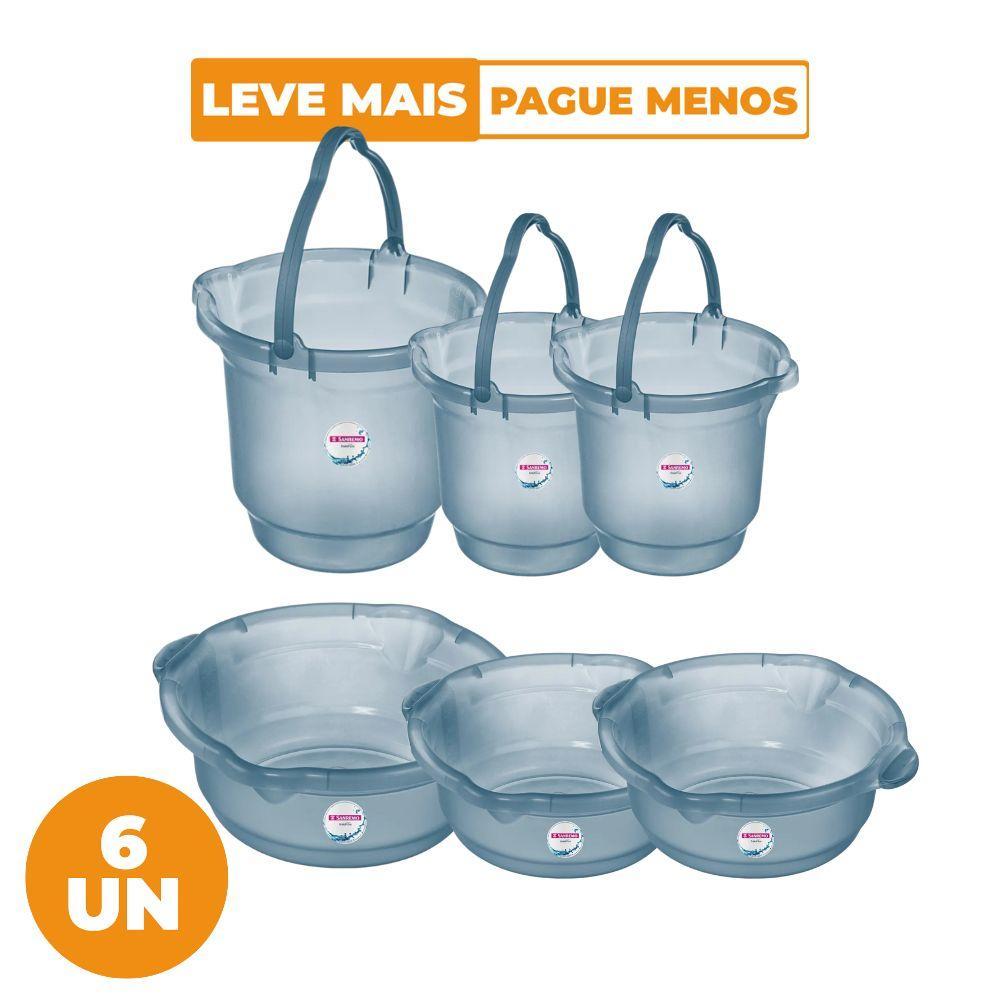 Kit 3 Bacias e 3 Baldes Variados Hydrus Azul Sanremo em Oferta na Shopee