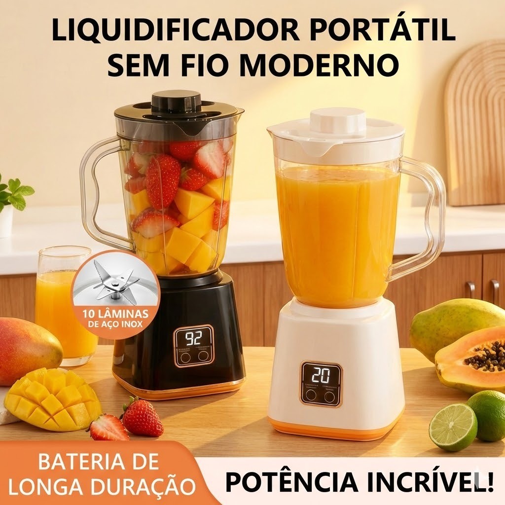 Liquidificador Portátil 750ml – 10 Lâminas Turbo, Recarregável USB com Segurança Inteligente supercasa em Oferta na Shopee
