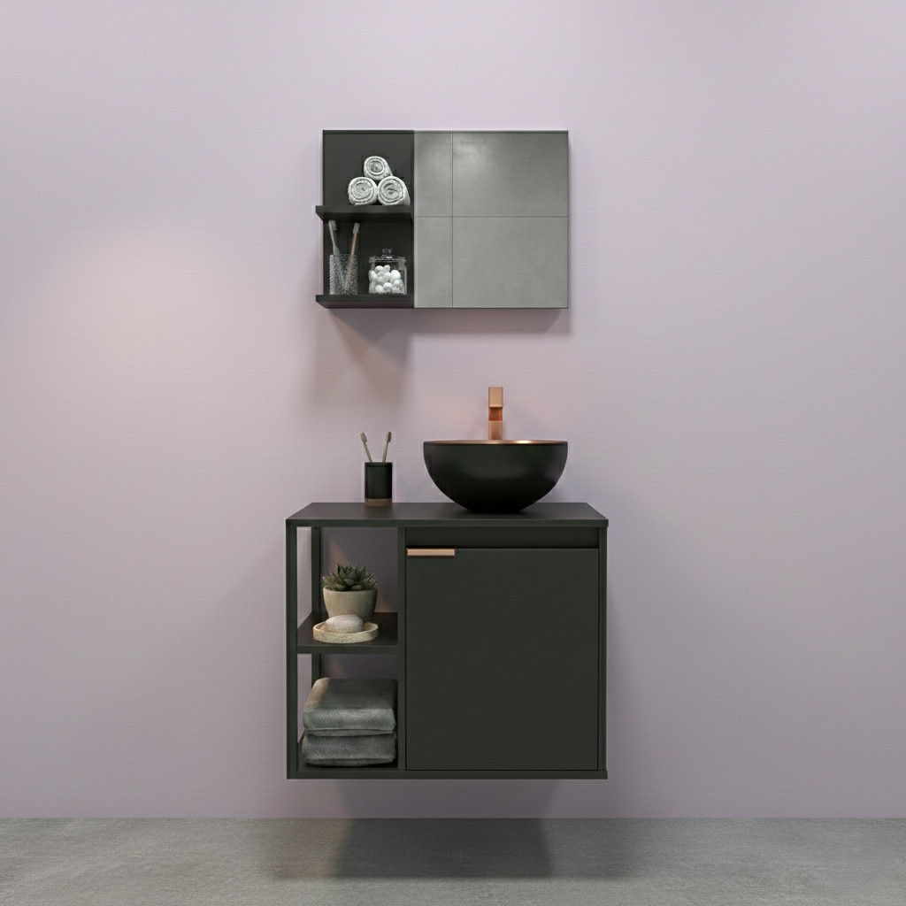Kit Completo com Gabinete Retrô Industrial para Banheiro + Cuba · foto 2
