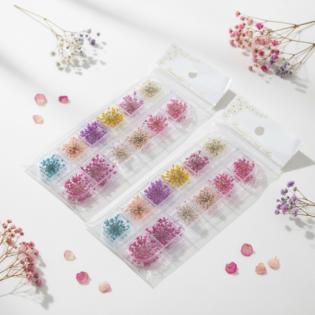 Kit Flor Seca Natural 12 Cores Variadas – Decoração para Unhas, Resina e Artesanato