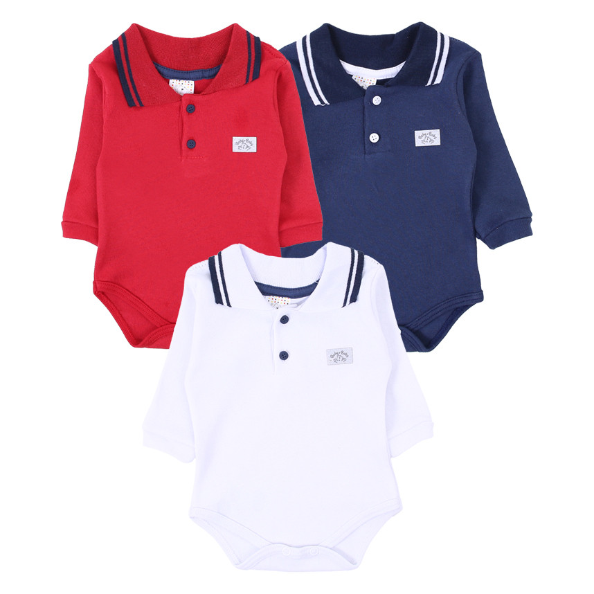 Kit de  Body Manga Longa Bebê  Petutinha Gola Polo - 3 Peças em Oferta na Shopee