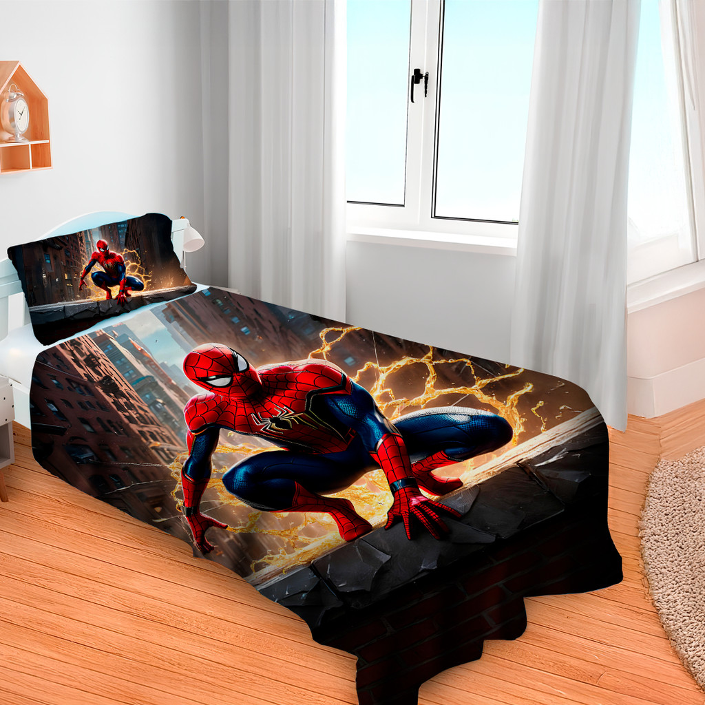 Lençol Cobre Leito Solteiro + Fronha Homem Aranha