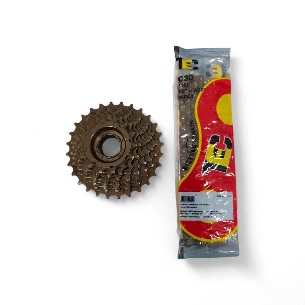 Kit de Catraca Roda Livre 7v 21 Marchas e Corrente Tec C30 Index Preto 6/7 Velocidades 116 Elos