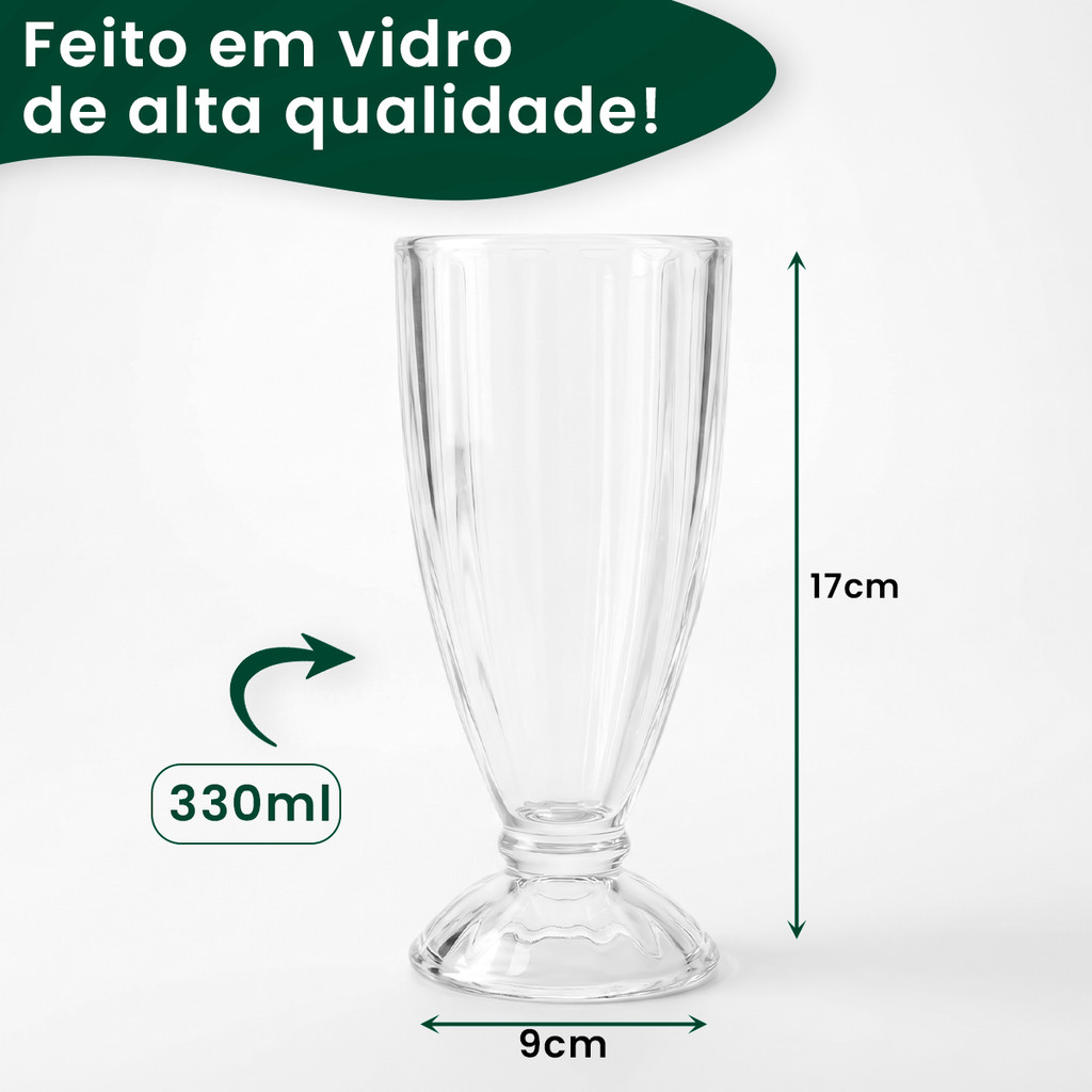 Jogo De Taças 3 Peças Qawra 330ml Vidro Milkshake Sorvete Açaí Sundae Sobremesa Hercos · foto 2