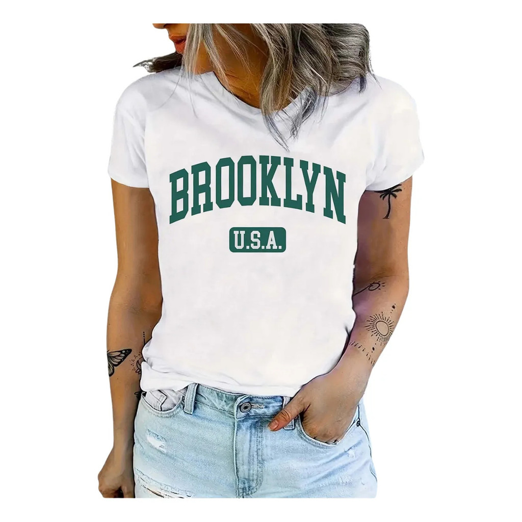 Camiseta Feminina Brooklyn Usa Estilo College Urbano+ Brinde