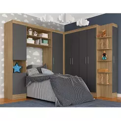 Guarda Roupa Modulado Sapateira Espaço para Cama Solteiro Andrea Boreal/Grafite - Móveis Arapongas