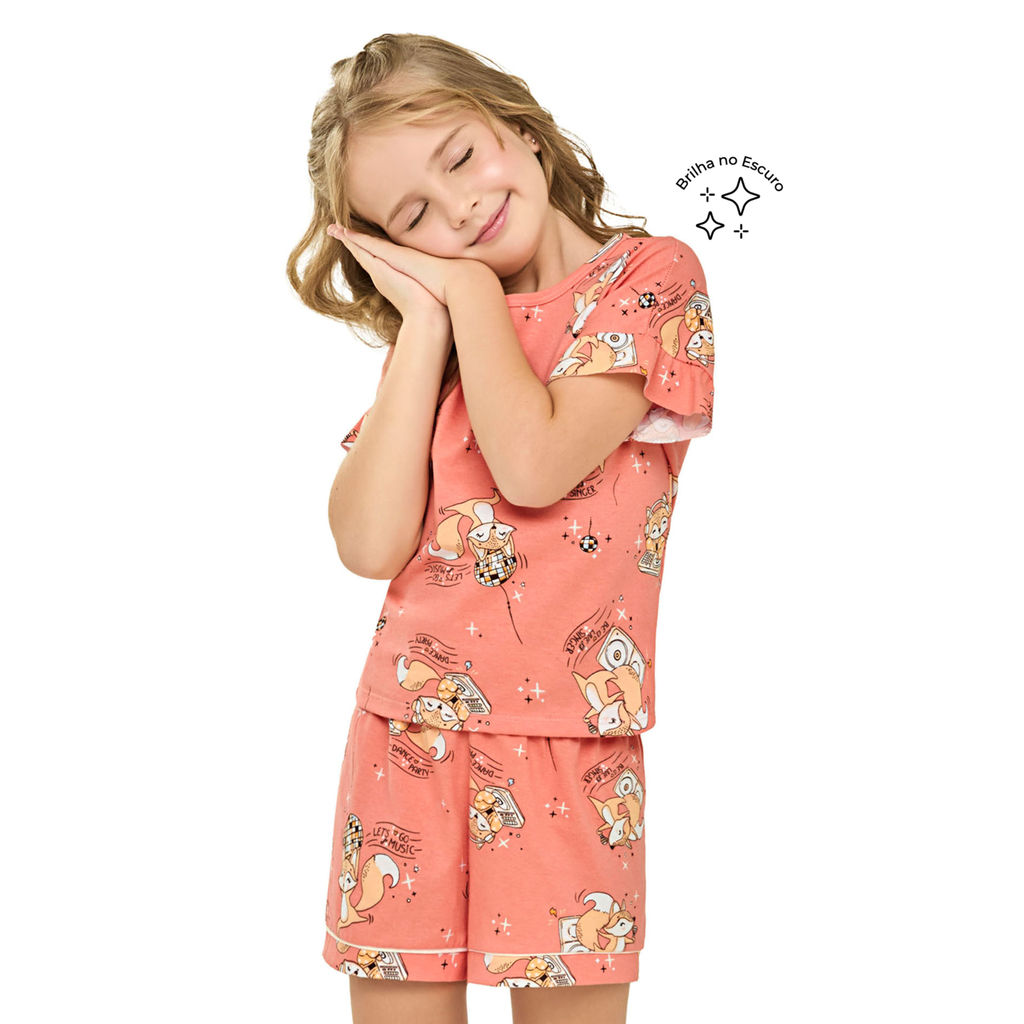 Pijama Curto Infantil Menina Raposa Elian Laranja