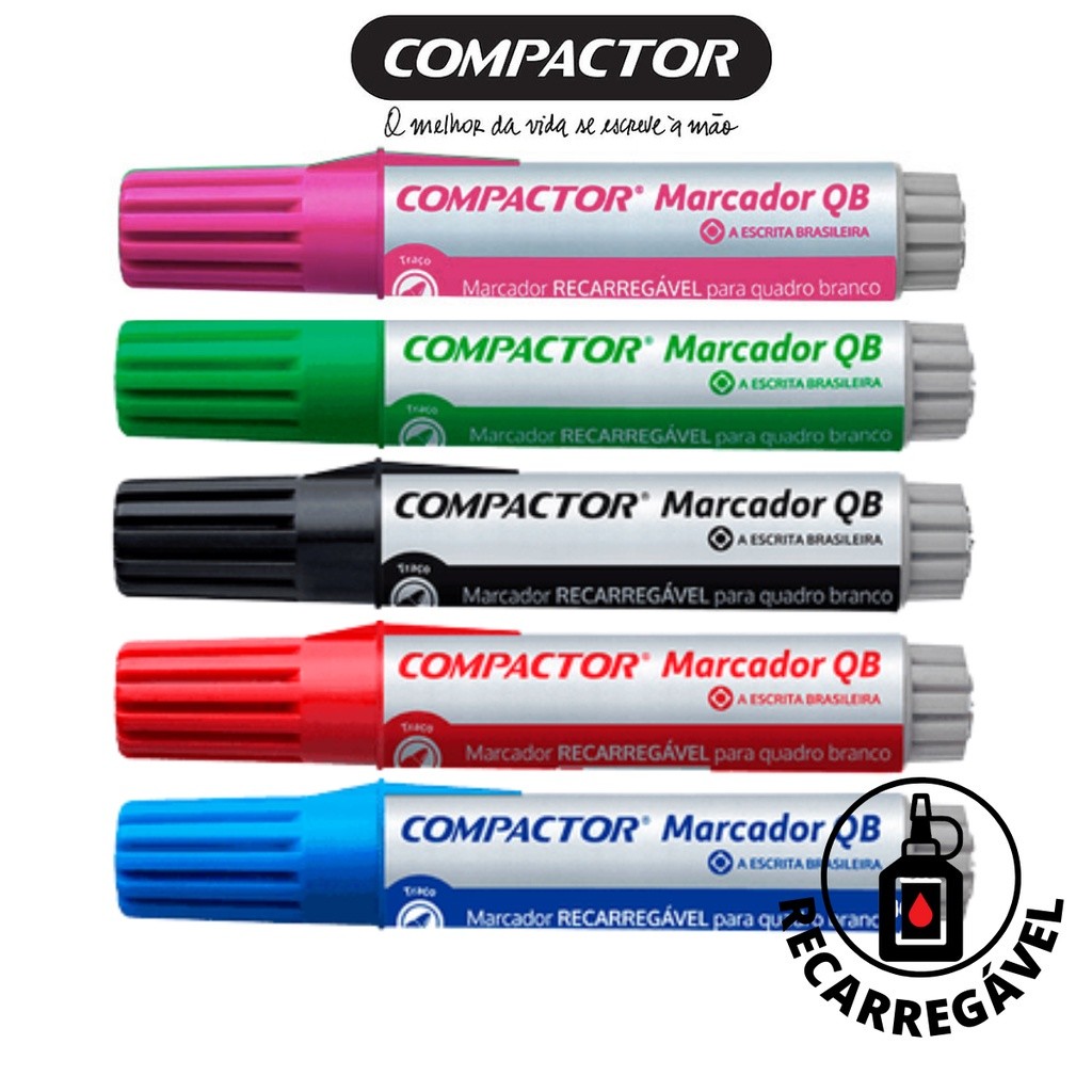 Pincel Marcador Para Quadro Branco Recarregável 8 Cores - COMPACTOR em Oferta na Shopee