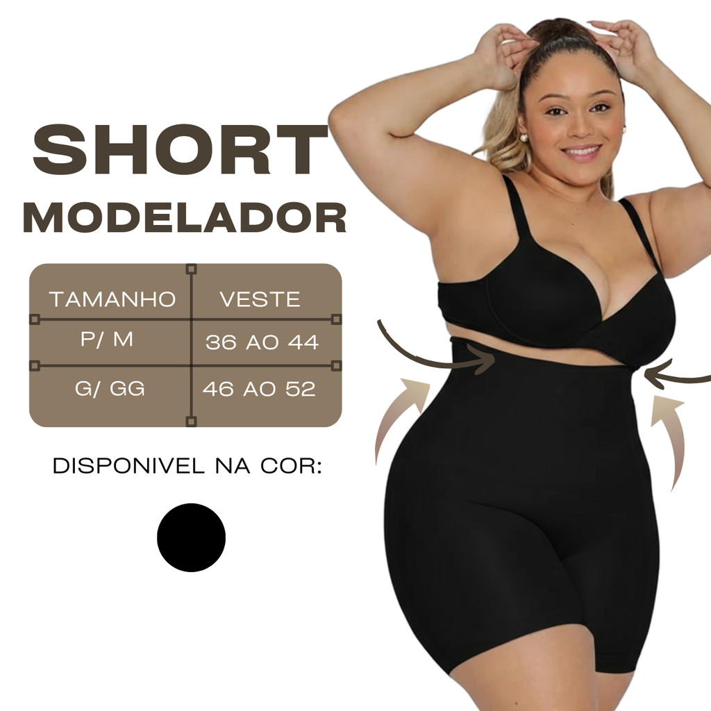 Short Cinta Modeladora Alta Compressão 4 Barbatanas Não Enrola Modela Cintura Plus Size