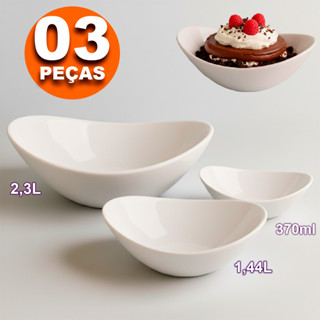 Jogo de Tigelas 3 peças Travessas Oval em Vidro Temperado opaline kit tigela Branca em Oferta na Shopee