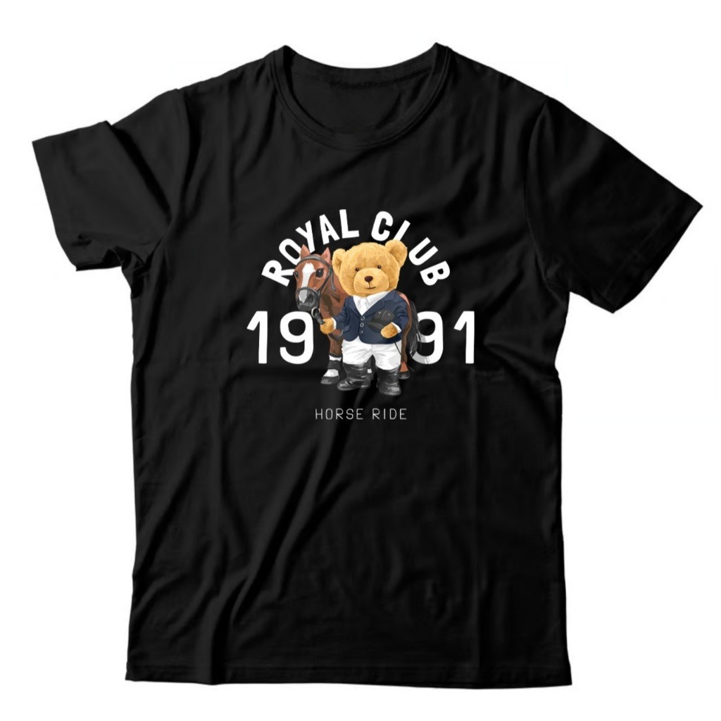Camiseta Camisa Algodão T-shirt Camisa Camiseta Feminina Masculina Preta Algodão Básica Casual Urso Fofo Jockey Club Est