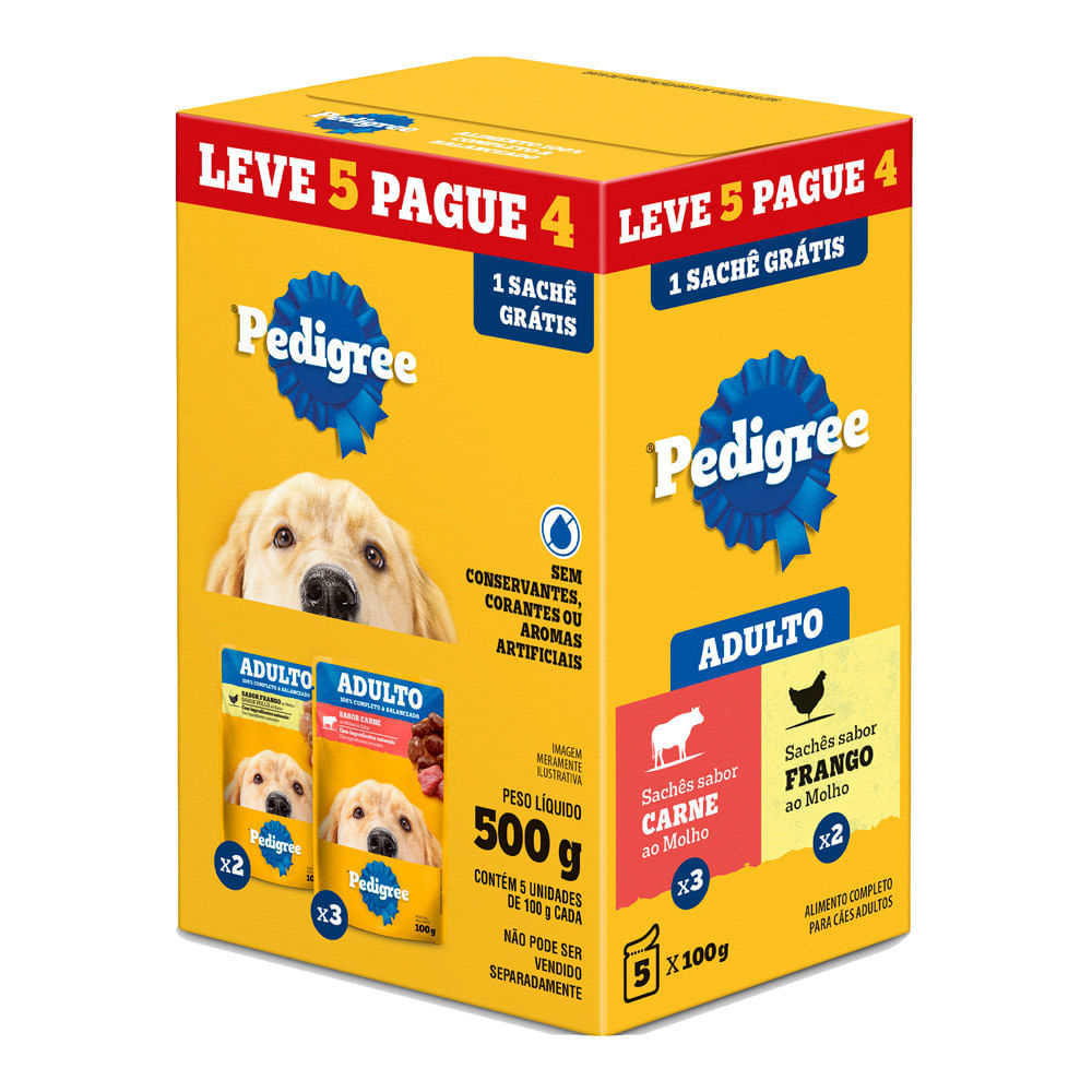 Ração Úmida para Cachorro Pedigree Sabor Frango ao Molho 100g cada Leve 5 Pague 4