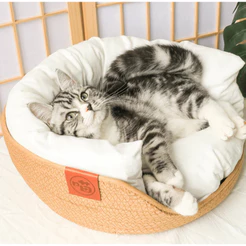 Cama de Bambu Natural para Pet com Travesseiros