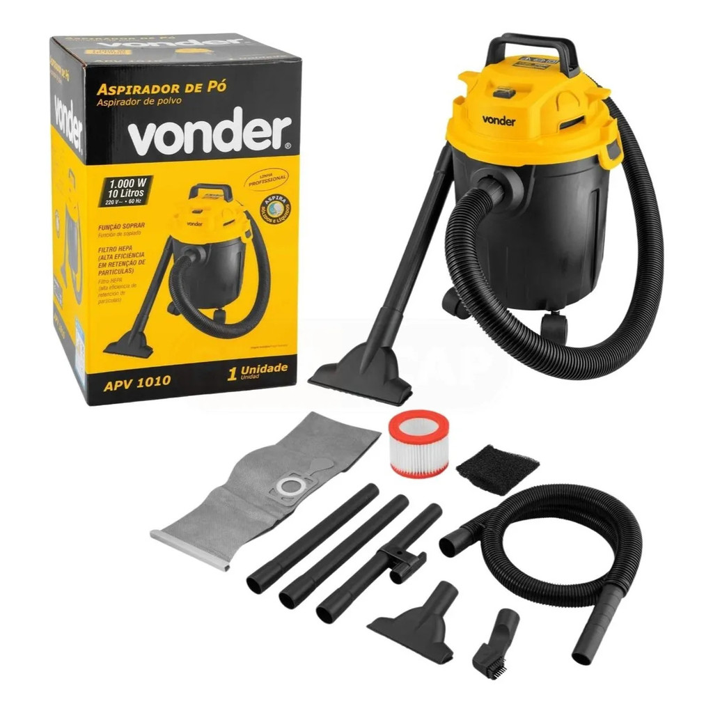 ASPIRADOR DE PÓ PROFISSIONAL 10L 1000W APV1010 VONDER 127V — imagem 2 de 2