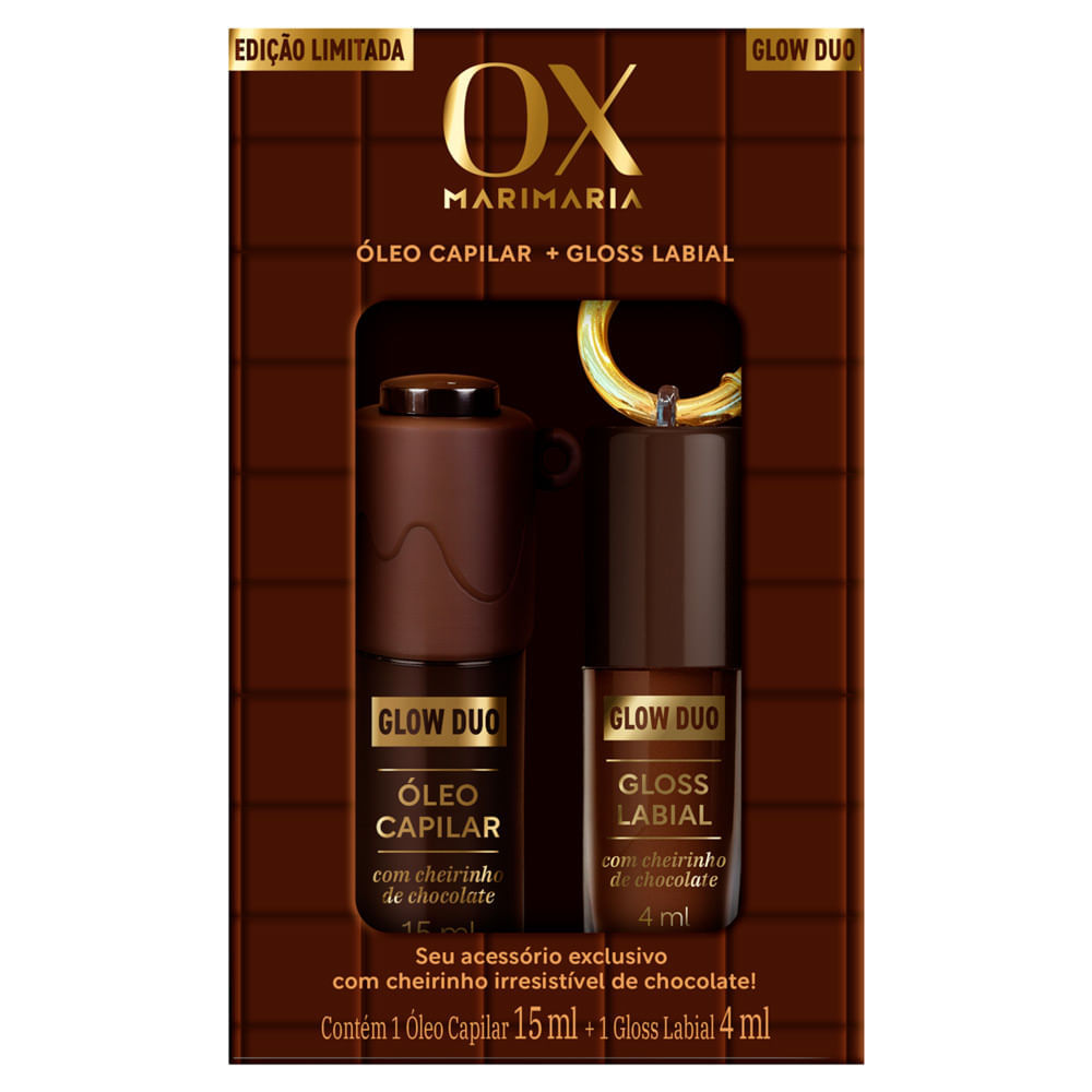 Kit Glow Duo OX MariMaria Óleo Capilar 15ml e Gloss Labial 4ml com Cheirinho de Chocolate em Oferta na Shopee