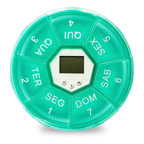 Porta Comprimido Remédio Digital Com Alarme 7 Compartimentos Verde