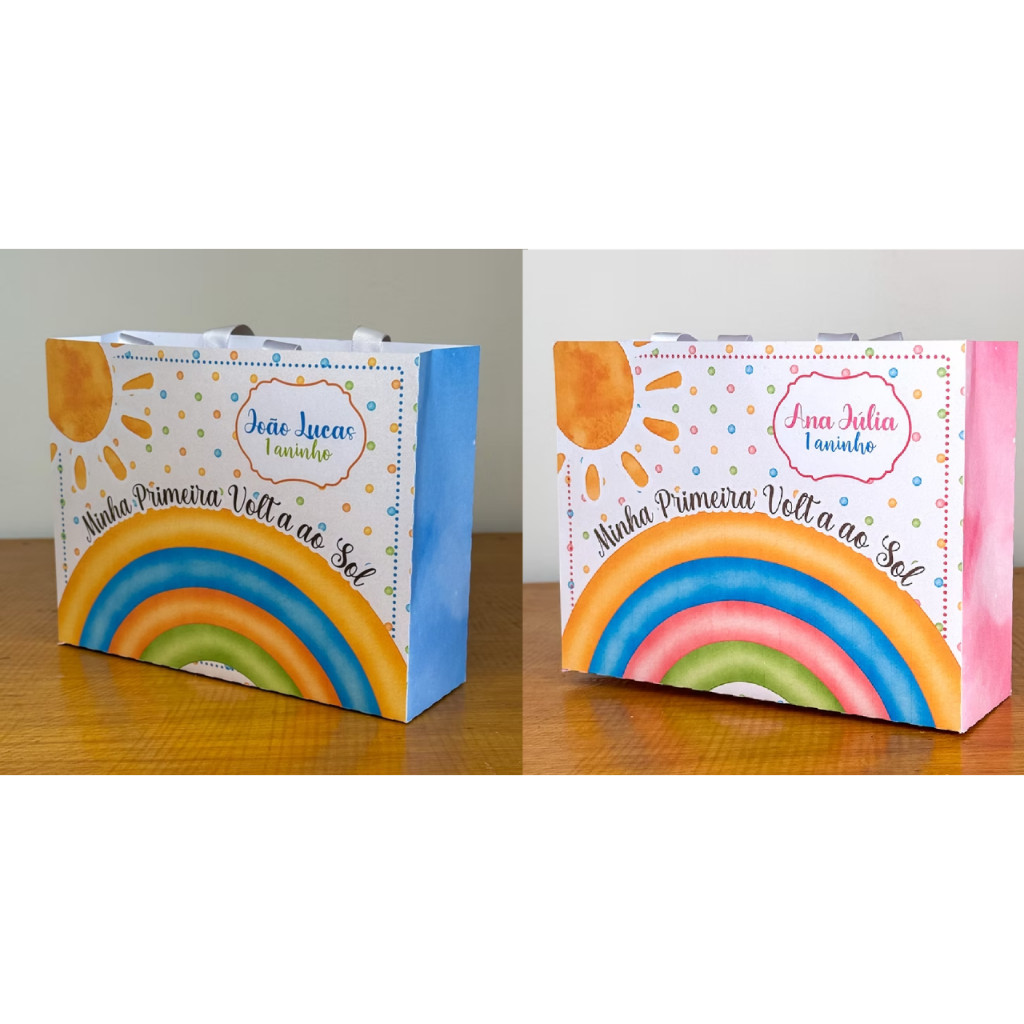Sacola Minha Primeira Volta ao Sol Rosa-Azul Sacola Fundo do Mar Personalizado | Sacolinha | Lembrancinha | Aniversário