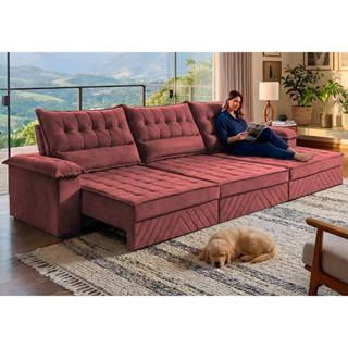 Sofá Retrátil e Reclinável 4,20m com Molas e Espuma D33 Thunder Velusoft Vermelho Cama inBox em Oferta na Shopee