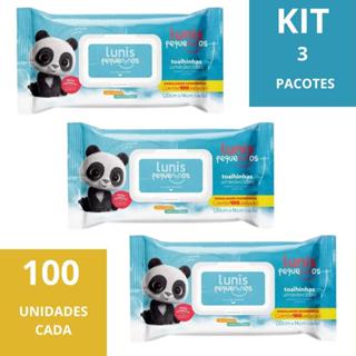 Lenço Umedecido Lunis Pequeninos C/100Un Kit com 3 Pacotes em Oferta na Shopee