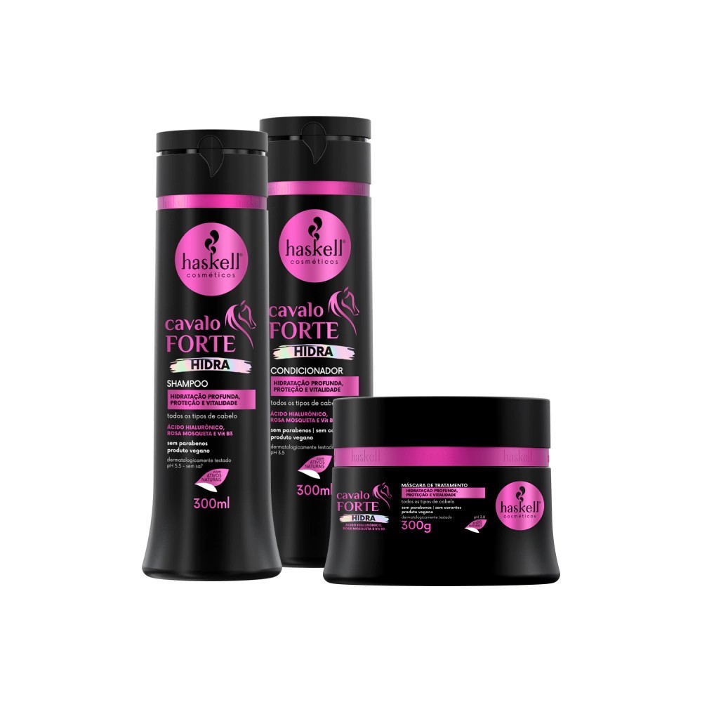 Kit Cavalo Forte Hidra 300g Haskell (3 Itens) | Hidratação Profunda, Proteção e Vitalidade