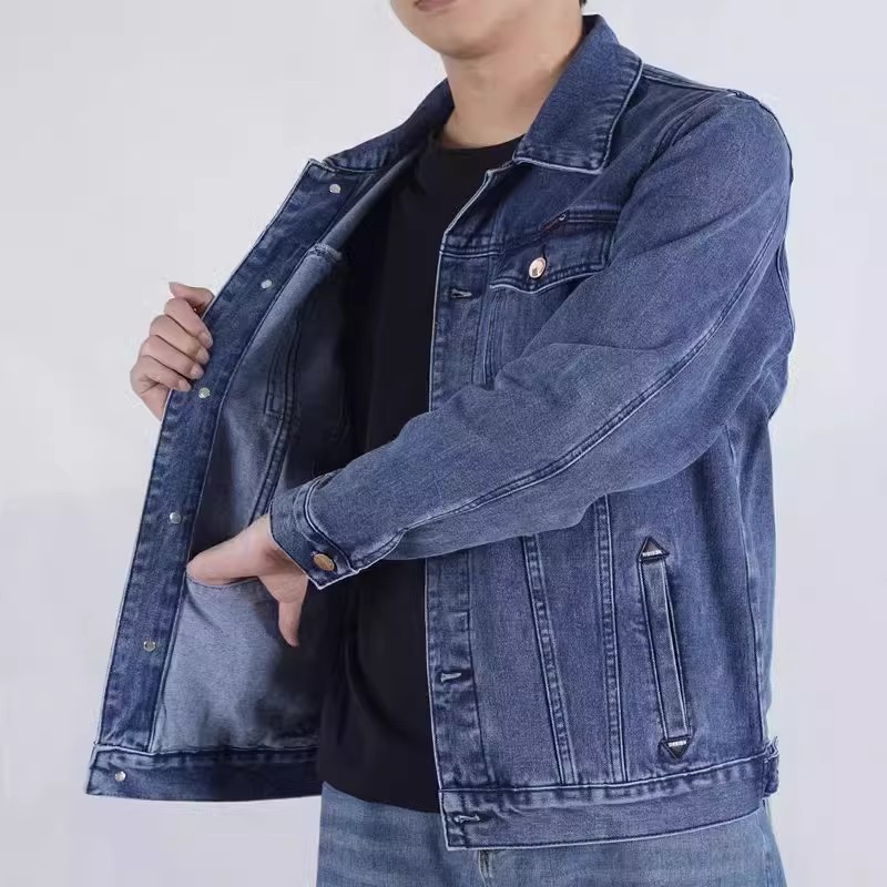 Jaqueta jeans masculina com vários bolsos, roupa de trabalho para primavera e outono, soldador elétrico, solto, resisten