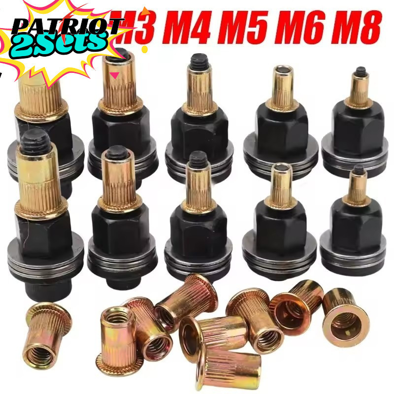 1/2 Conjuntos De Kit De Porca De Rebite De Aço Carbono M3-M8-Acessórios Automotivos-Ferramenta De Rebitagem Manual-Antif