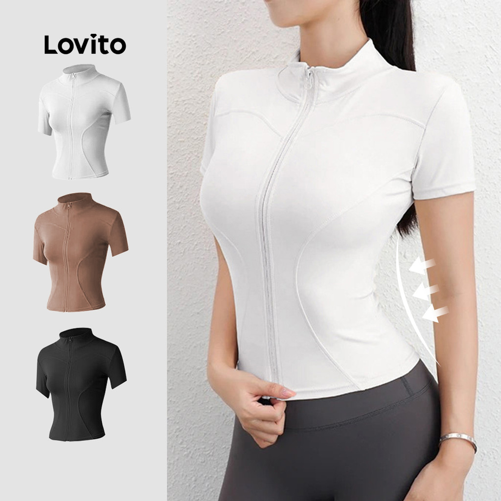 Lovito Jaqueta Esportiva Branca Feminina Confortável e Esticada LNA133031 em Oferta na Shopee