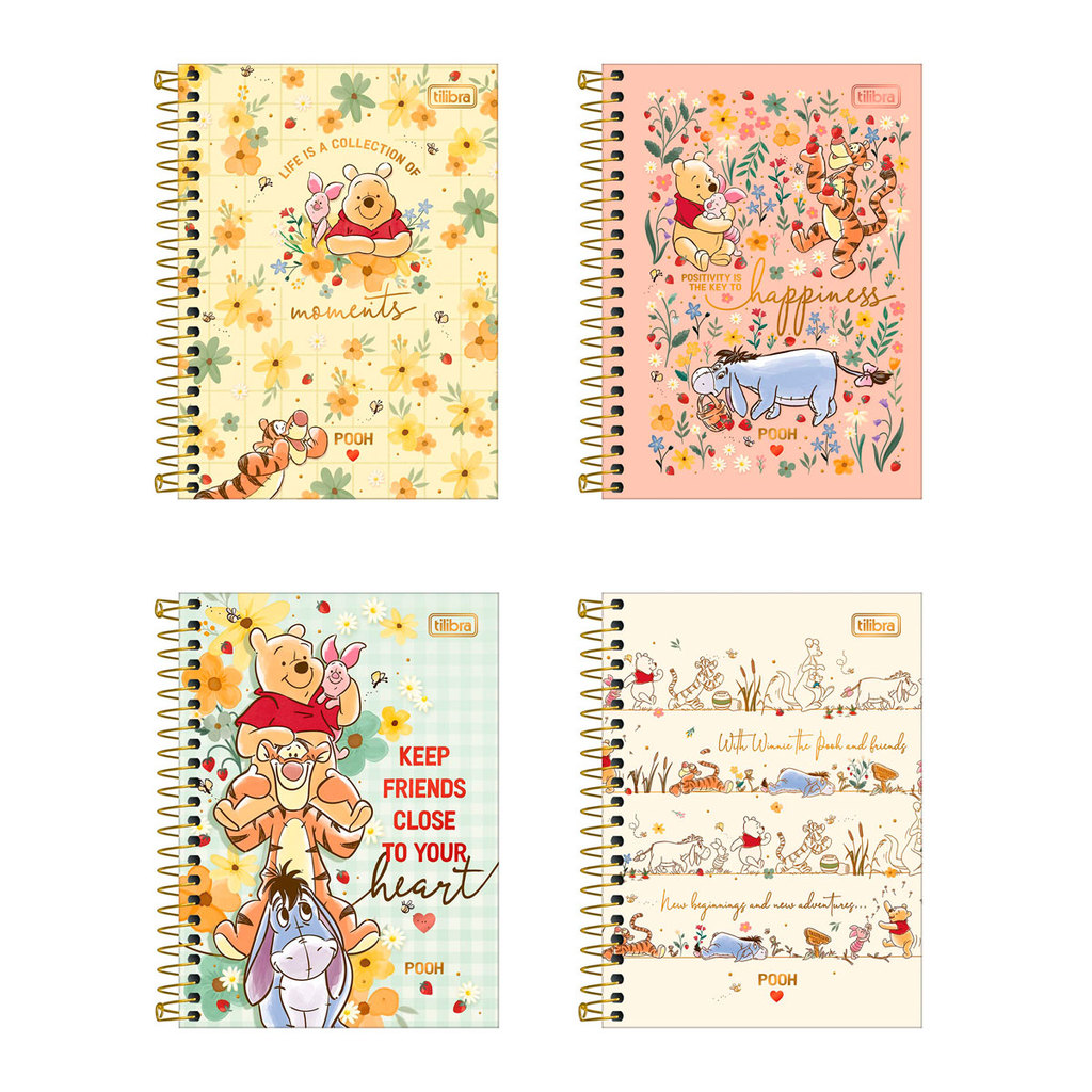 Caderneta espiral capa dura 1/8 80 folhas Pooh Tilibra em Oferta na Shopee