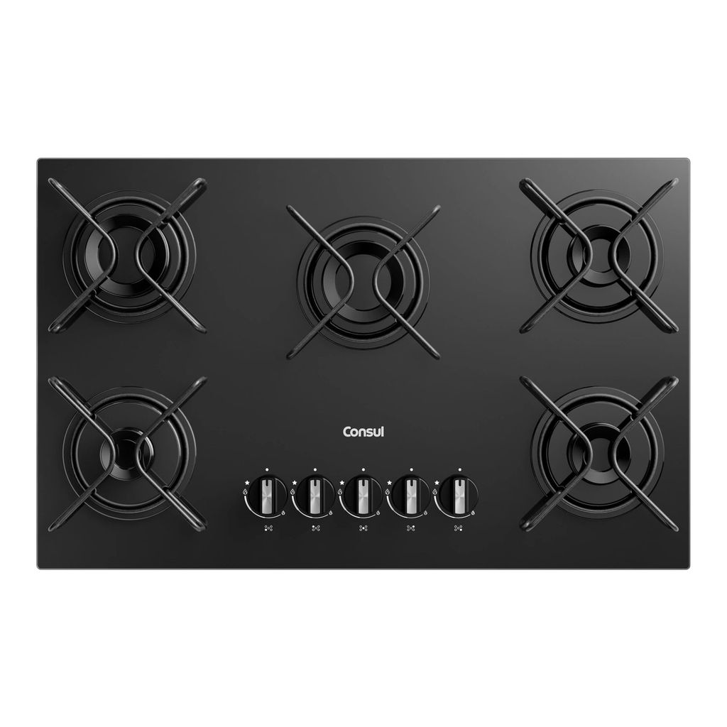 Cooktop 5 Bocas a Gás Consul com Grades Estáveis e Mesa de Vidro - CD075BE em Oferta na Shopee