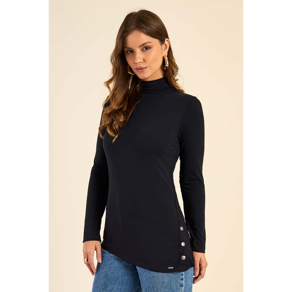 Blusa Feminina Assimétrica Com Botões Marialícia Preto em Oferta na Shopee