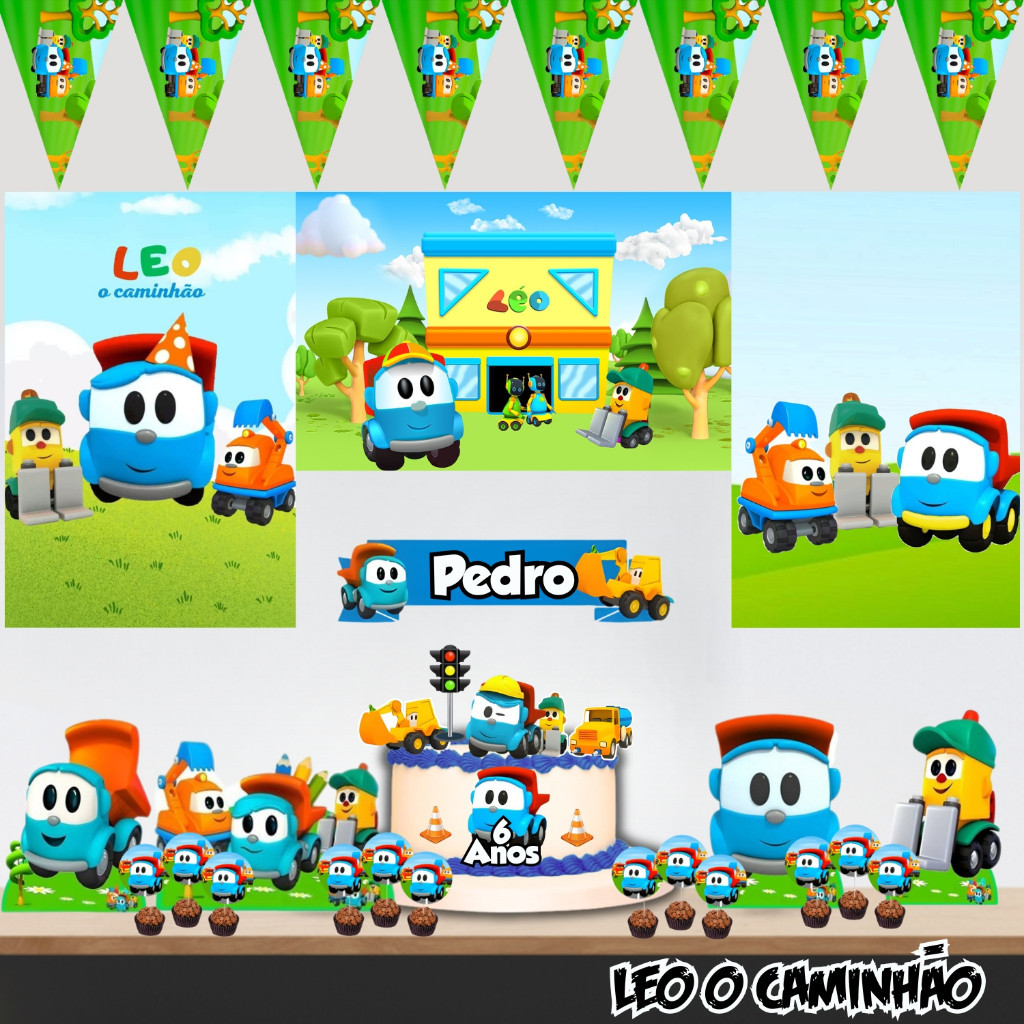 Kit Só Um Bolinho Tema Léo o Caminhão - A Festa Perfeita! - Kit Pronto Festa em Casa leo o caminhão