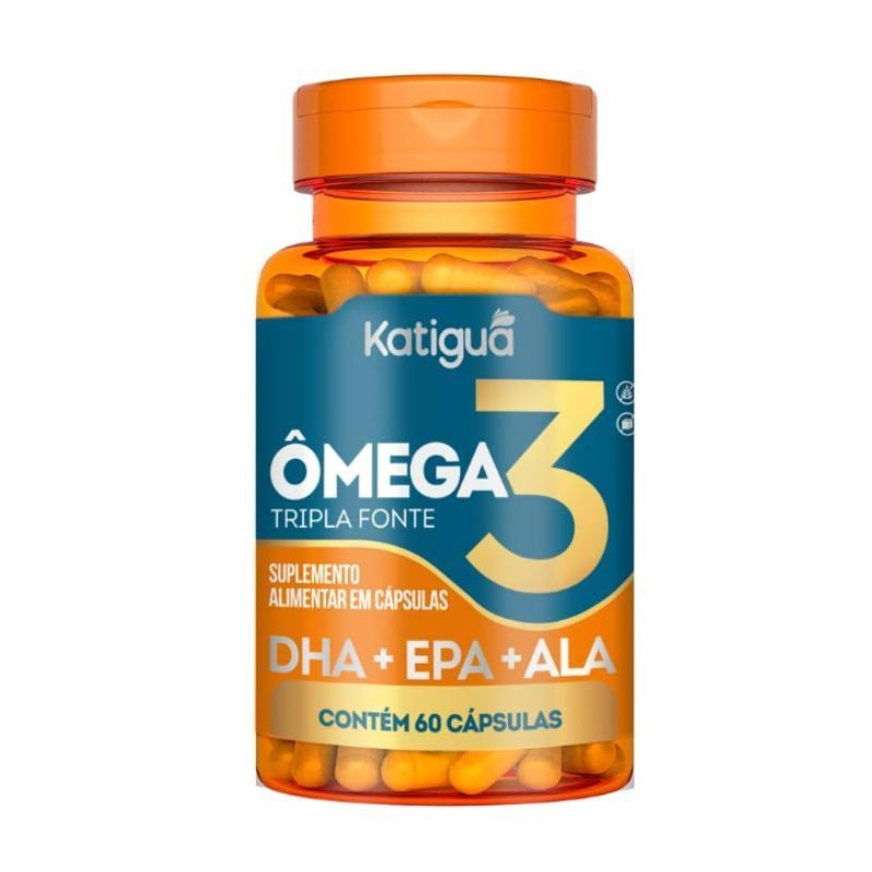 Ômega 3 Katiguá 60 Cápsulas | Óleo de Peixe + Chia + Linhaça | 1407mg Ômega 3 EPA DHA ALA | Sem Glúten e Lactose