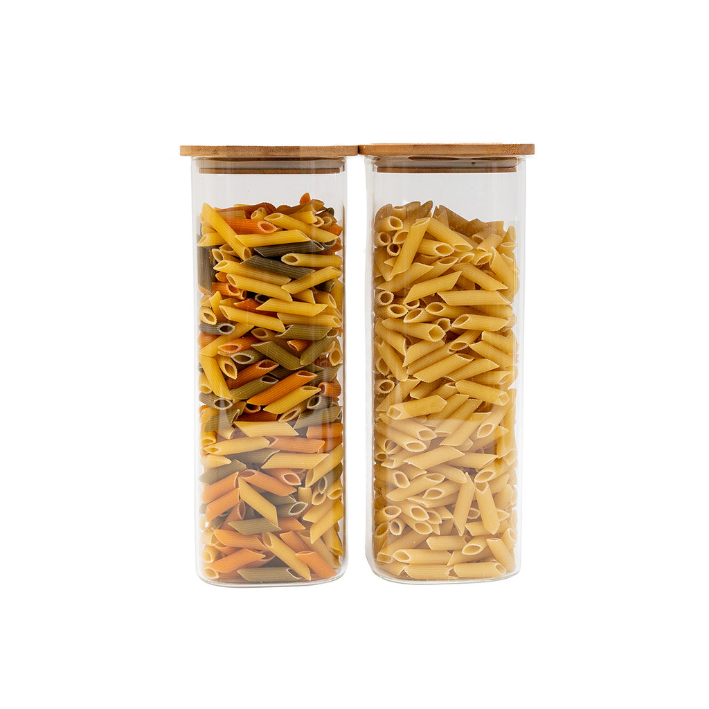 Kit 2 Pote Hermético Vidro Tampa Bambu Quadrado 1,9l Oikos