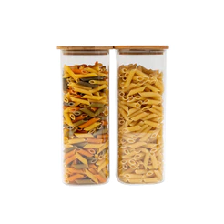 Kit 2 Pote Hermético Vidro Tampa Bambu Quadrado 1,9l Oikos
