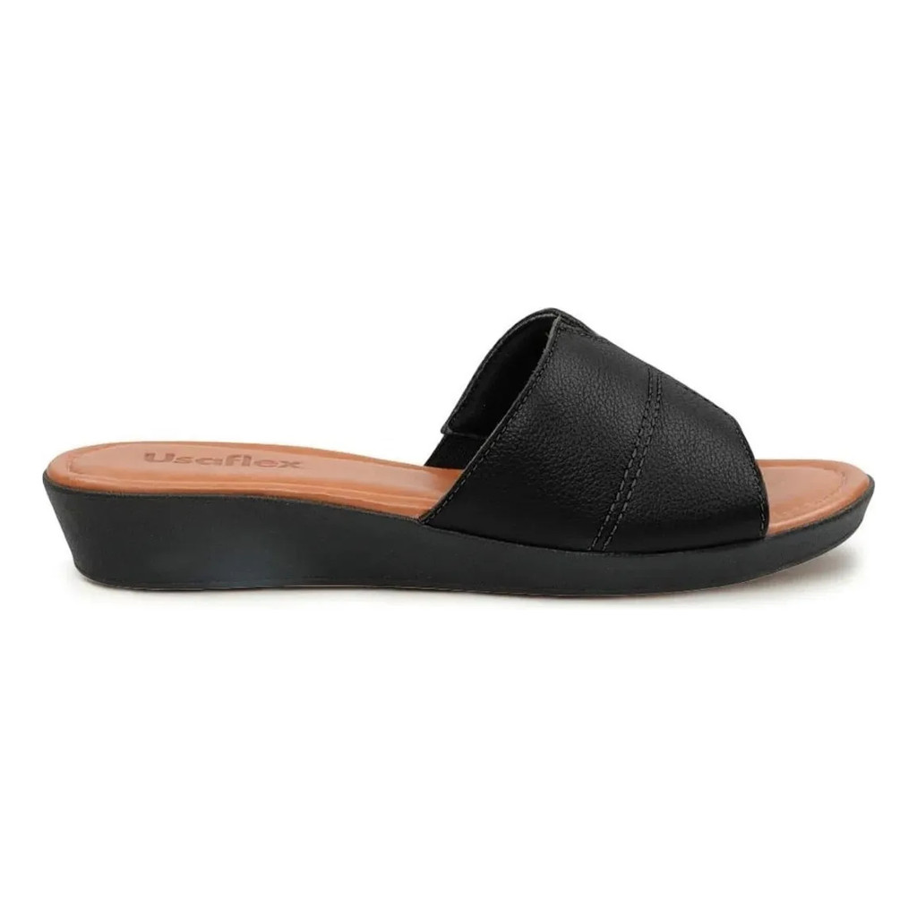 Tamanco Feminino Usaflex Anabela Couro Plataforma Confortável Leve Elegante Moda Feminina